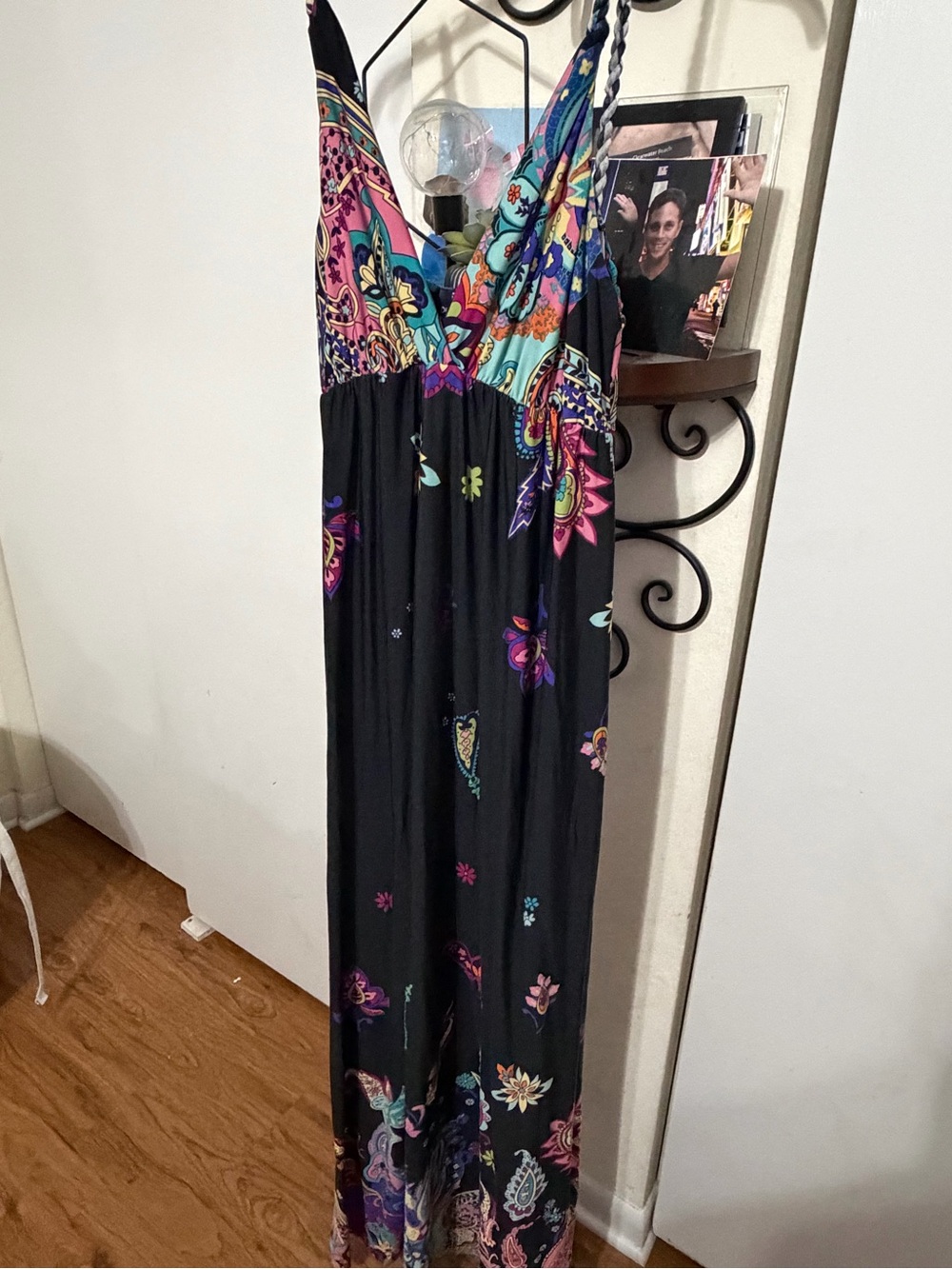 Boho Floral Black Maxi Dress with Vibrant Print